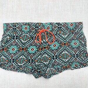 Kiss And Cry Womens Tribal Aztec Geometric Rayon‎ Shorts Teal Orange Size Large